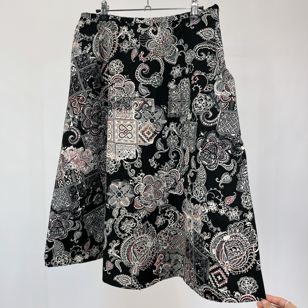 Y2K Geoffrey Beene Printed Flared Midi Skirt